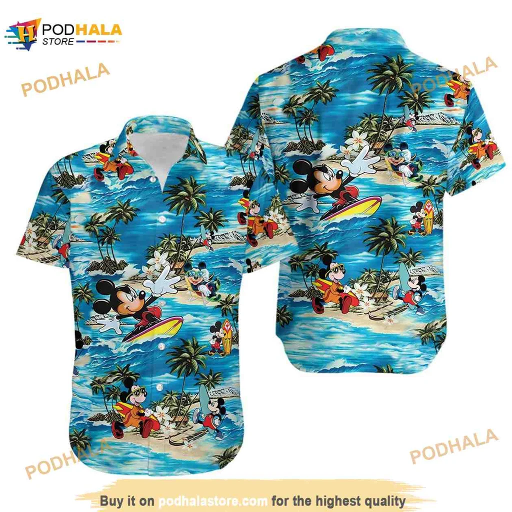 Mickey Mouse Tropical Hawaiian Shirt, Surfing Friends And Beach Vibes