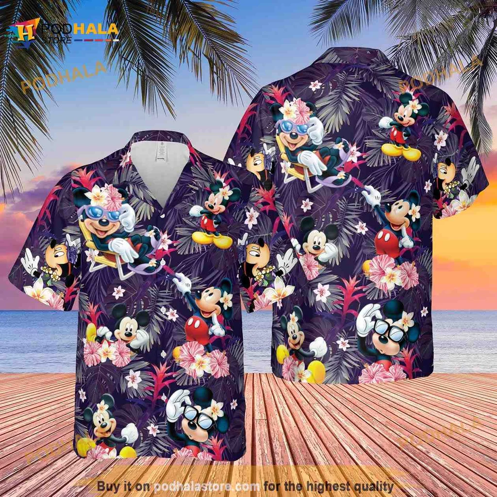 Mickey Mouse Tropical Hawaiian Shirt With Colorful Floral Design