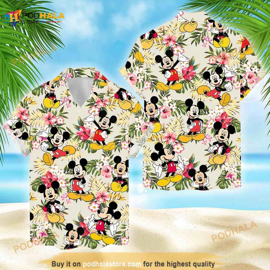 Mickey Mouse Tropical Hawaiian Shirt With Colorful Fruits And Beach Vibes