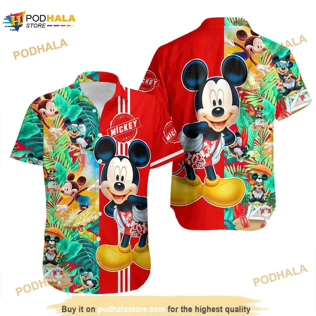 Mickey Mouse Tropical Hawaiian Shirt With Floral Beach Pattern