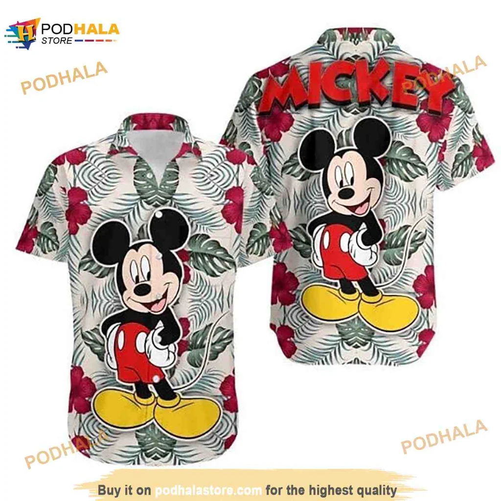 Mickey Mouse Tropical Hawaiian Shirt With Hibiscus Flowers