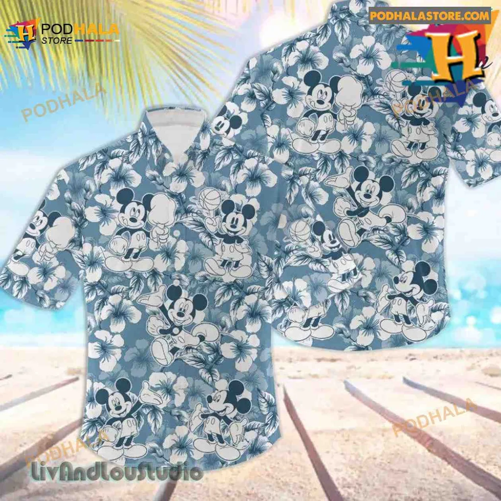 Mickey Mouse Tropical Hawaiian Shirt With Playful Basketball Design