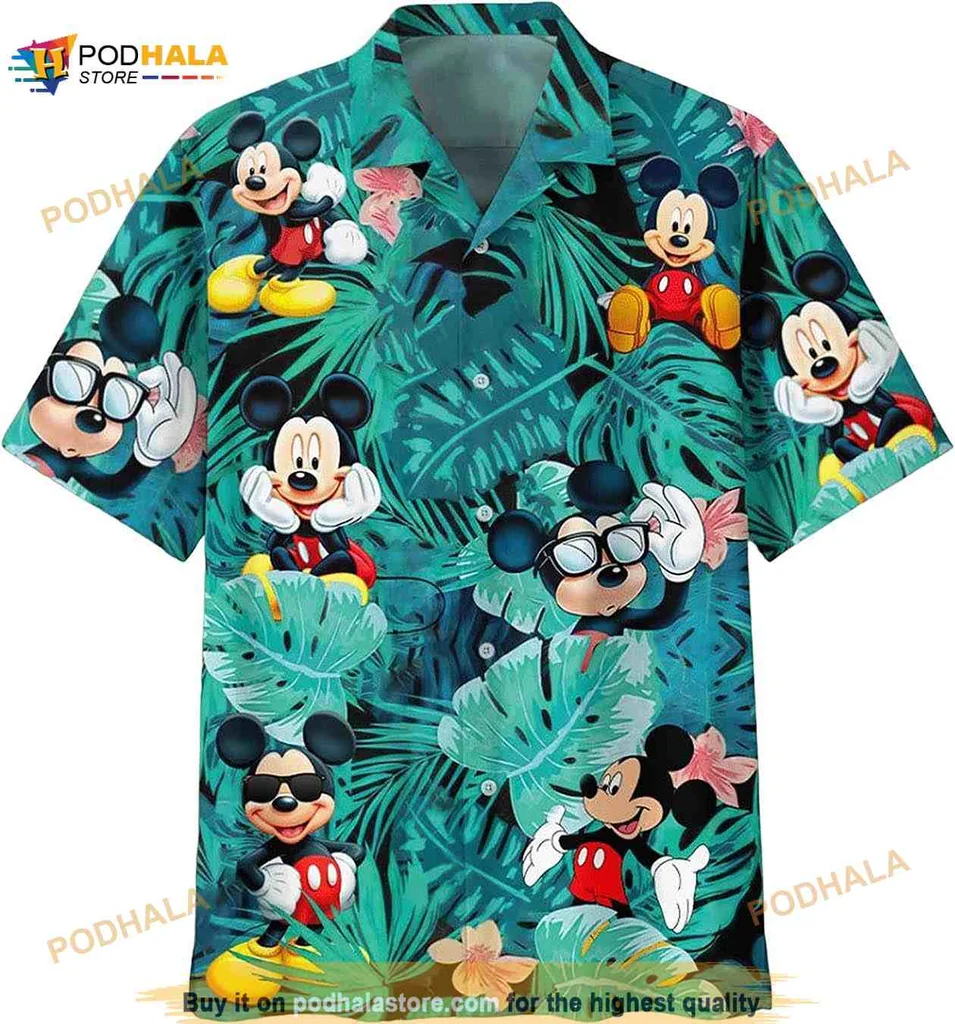 Mickey Mouse Tropical Hawaiian Shirt With Playful Designs And Palm Leaves