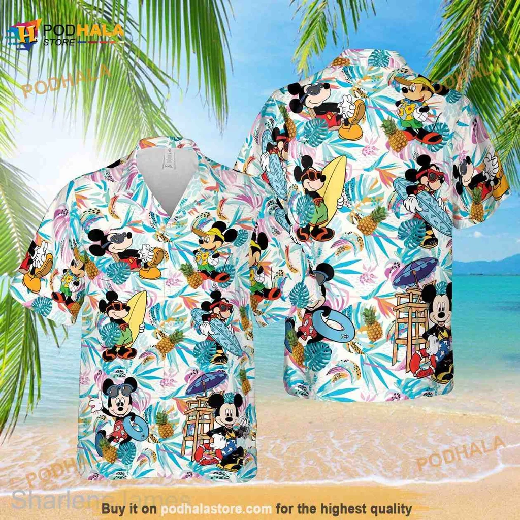 Mickey Mouse Tropical Hawaiian Shirt With Surfing And Beach Vibes