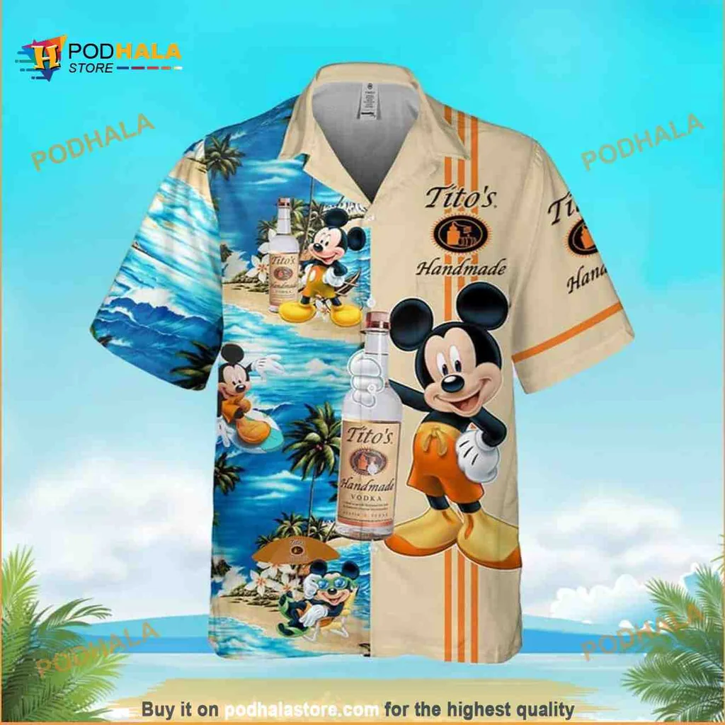 Mickey Mouse Tropical Hawaiian Shirt With Titos Handmade Vodka Design