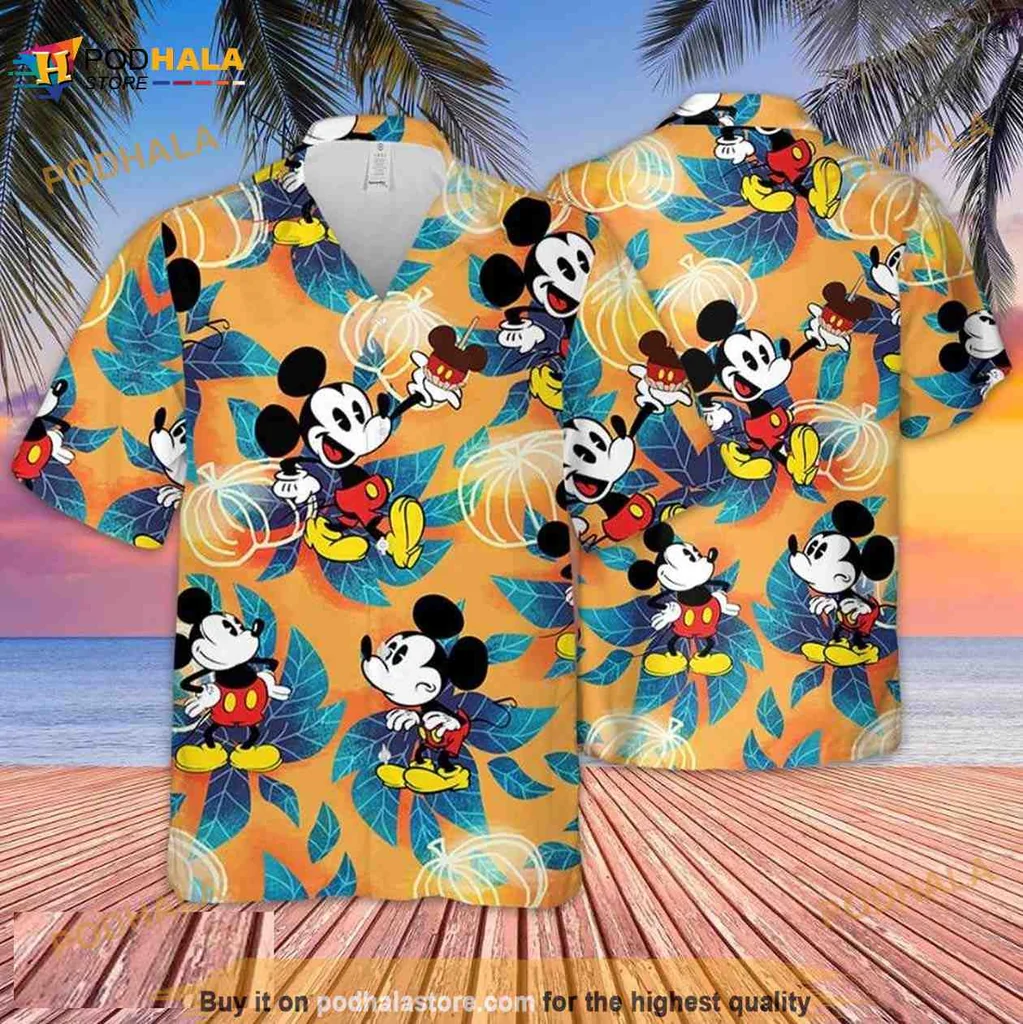 Mickey Mouse Tropical Hawaiian Shirt With Vibrant Beach Design