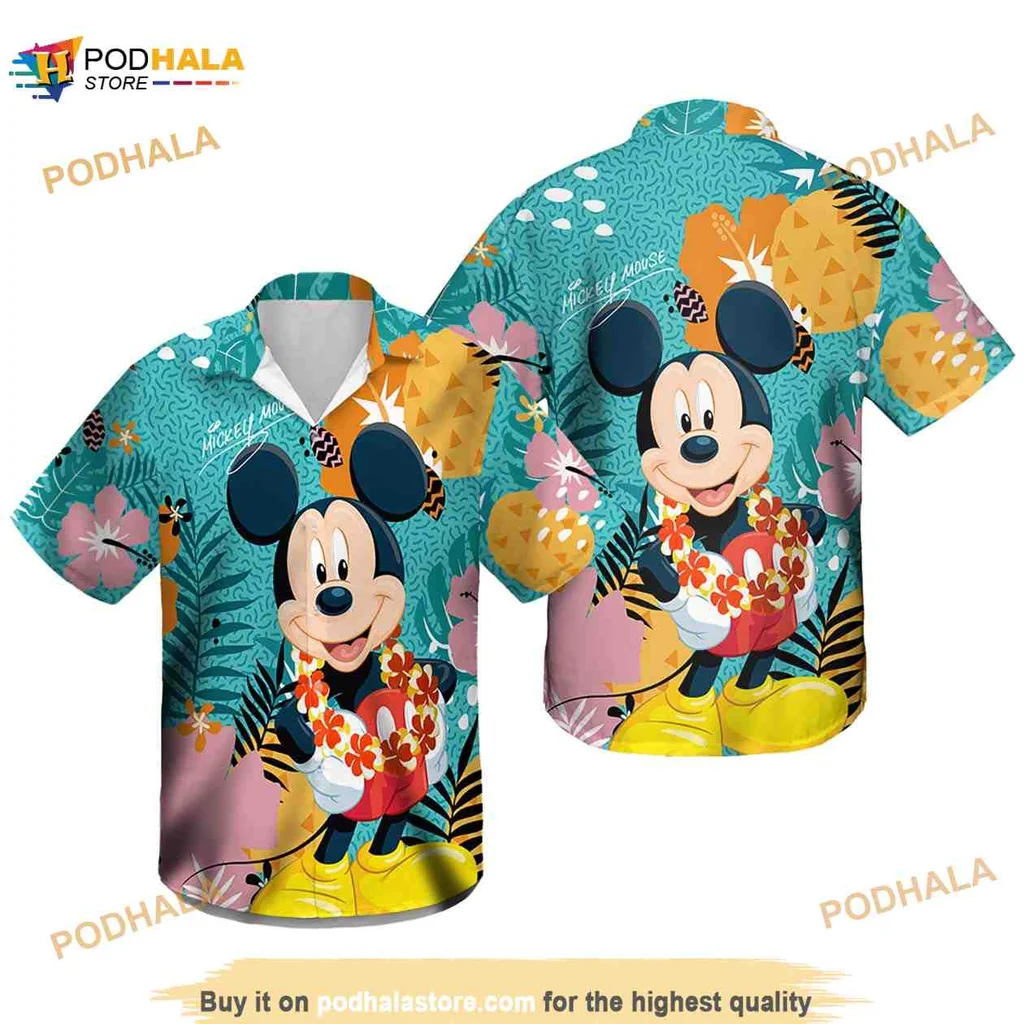 Mickey Mouse Tropical Hawaiian Shirt With Vibrant Colors And Floral Design