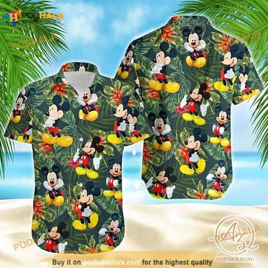 Mickey Mouse Tropical Hawaiian Shirt With Vibrant Floral Design