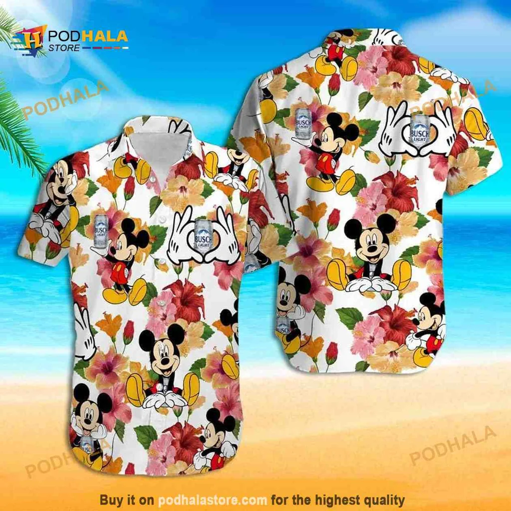 Mickey Mouse Tropical Shirt With Colorful Hibiscus Flowers