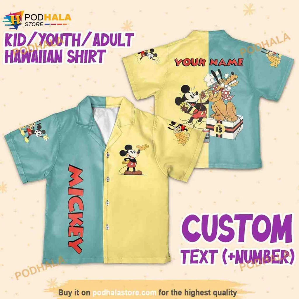 Mickey Mouse Vintage Hawaiian Shirt With Customizable Name And Tropical Design