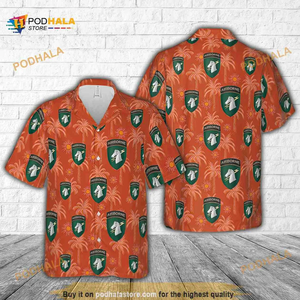 Military Airborne Tropical Hawaiian Shirt With Palm Trees And Emblems