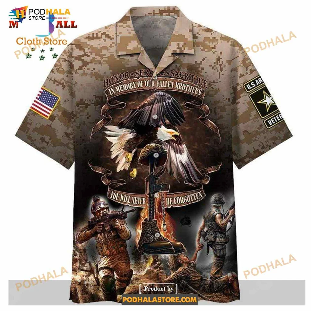 Military Eagle Camouflage Hawaiian Shirt, Honor Our Fallen Brothers