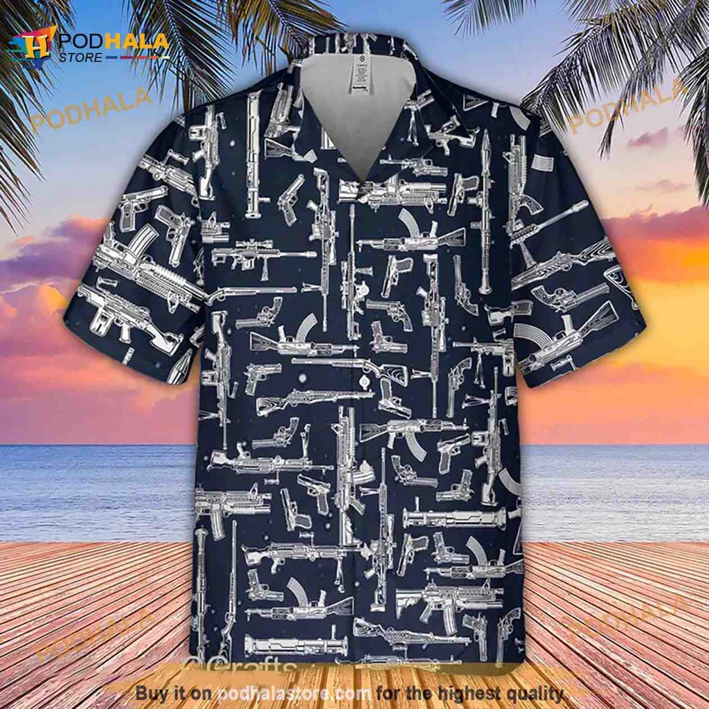 Military Firearms Aloha Shirt, Bold Tactical Design For Veterans Military Firearms Aloha Shirt, Bold Tactical Design For Veterans