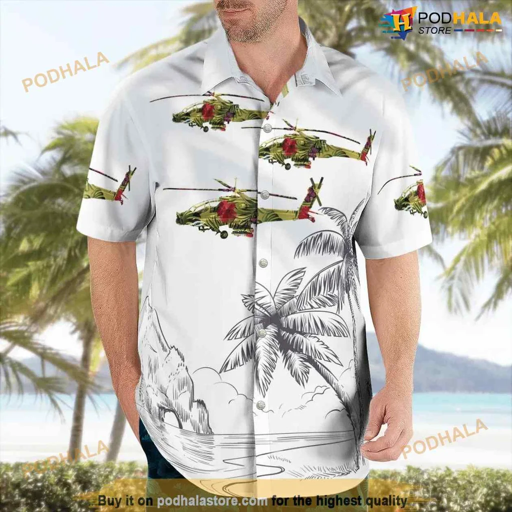 Military Helicopter Aloha Shirt Featuring Boeing Ah 64 Apache Design