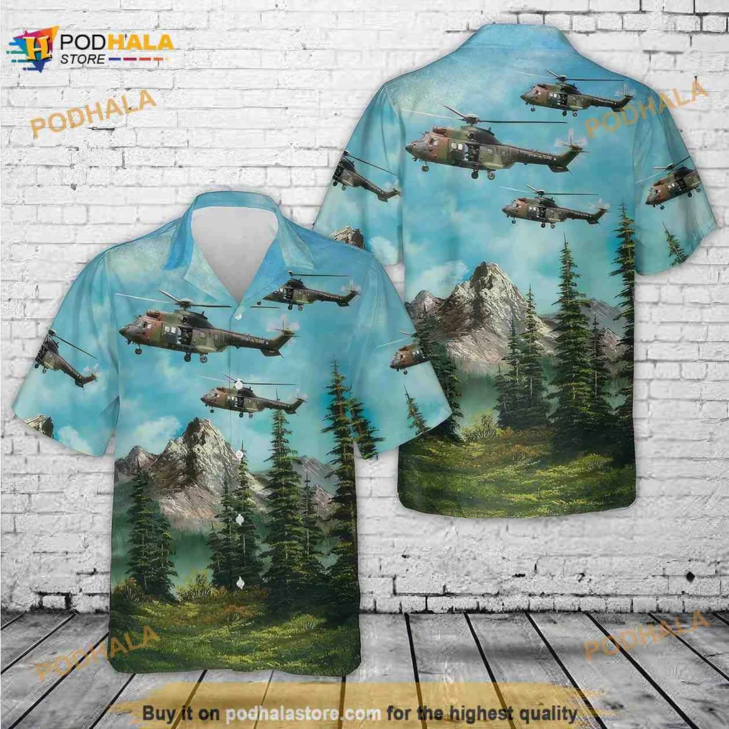 Military Helicopter Hawaiian Shirt Featuring As 532ul Cougar Design
