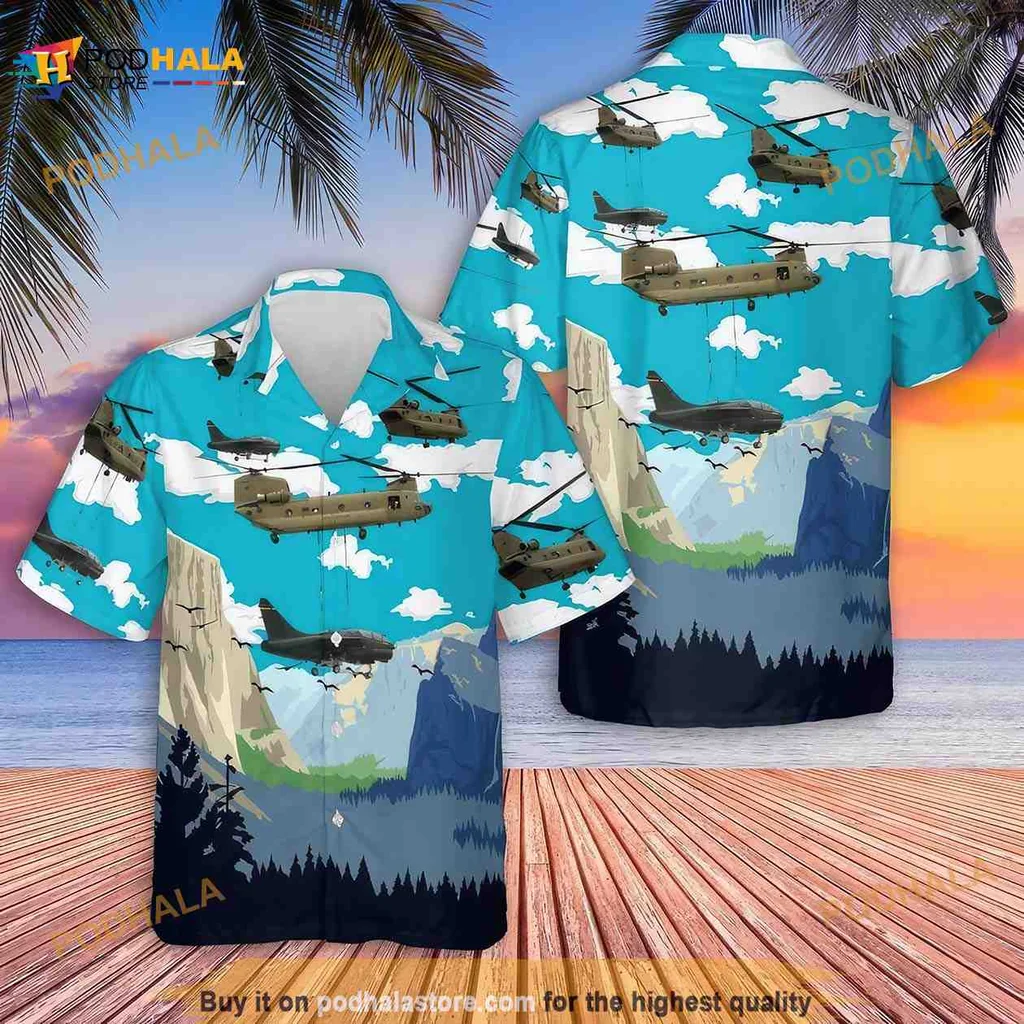 Military Helicopter Tropical Hawaiian Shirt With Vibrant Summer Design