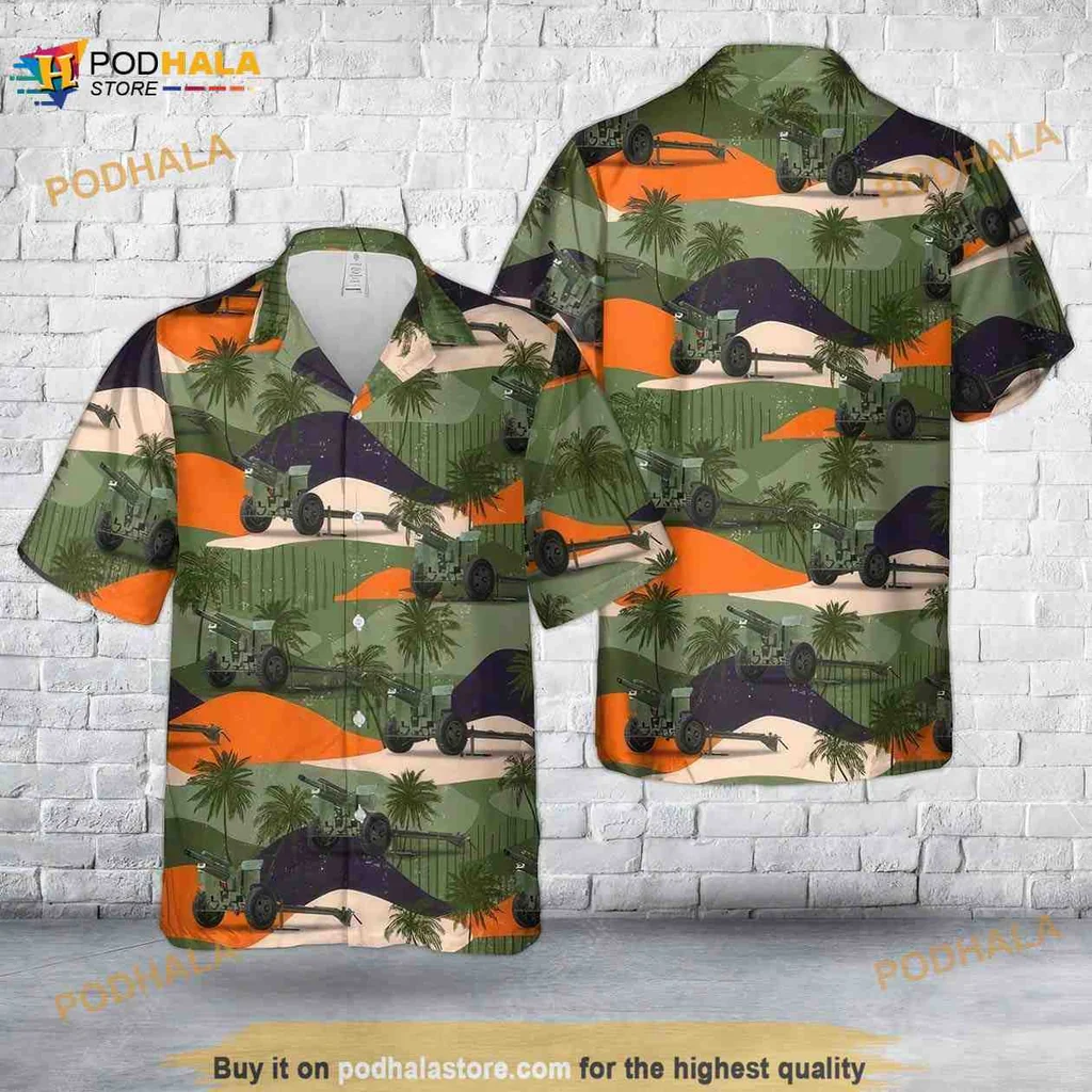 Military Howitzer Hawaiian Shirt With Tropical Design And Palm Trees
