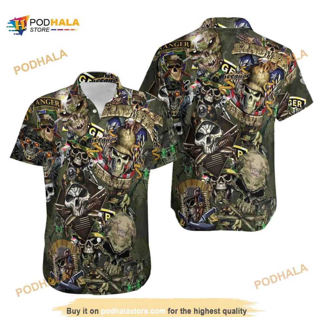 Military Skull Aloha Shirt Featuring Bold Military Motifs And Camaraderie