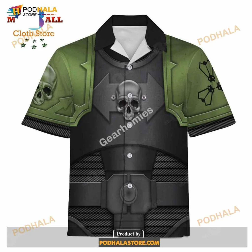 Military Skull Hawaiian Shirt With Green And Black Color Scheme