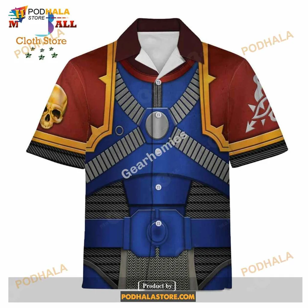 Military Skull Hawaiian Shirt With Vibrant Armor Design