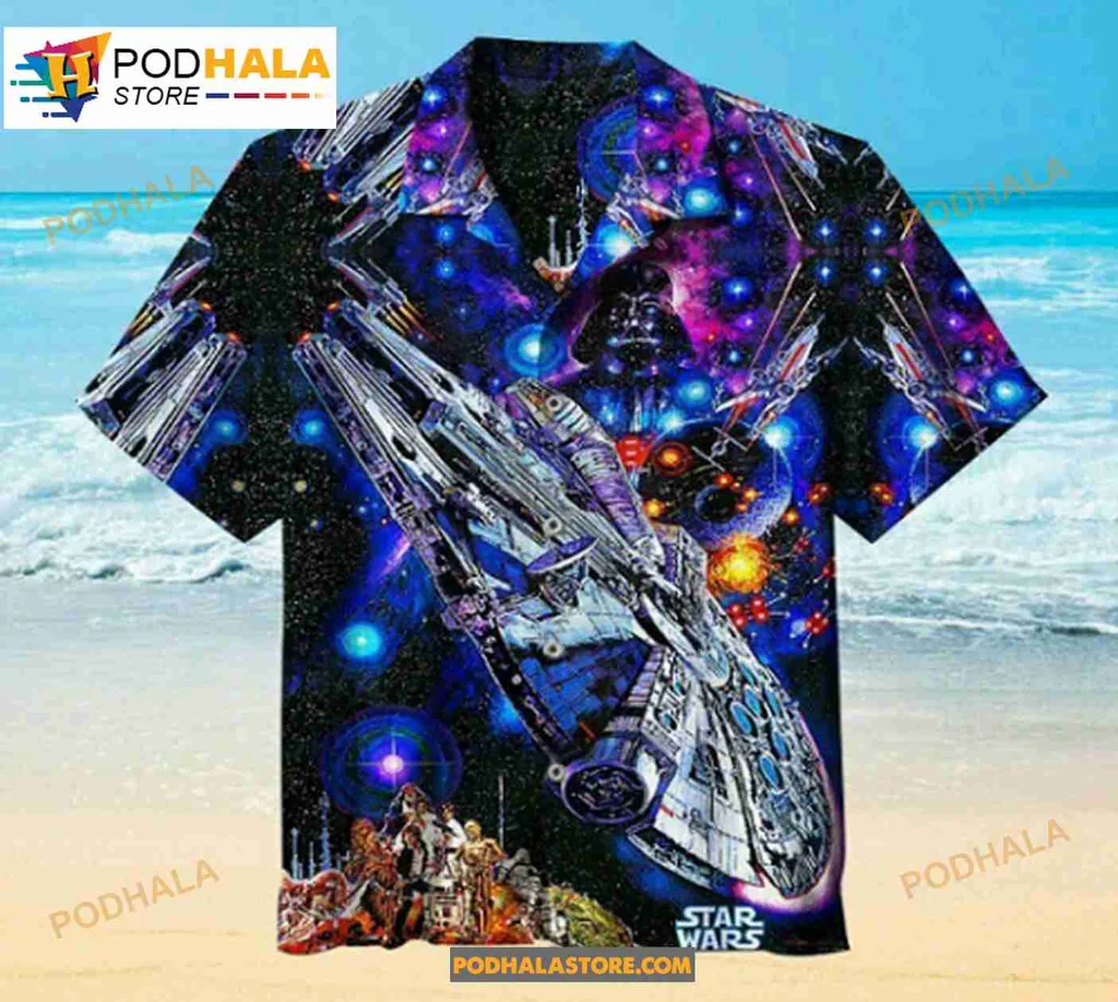 Millennium Falcon Tropical Hawaiian Shirt With Cosmic Design And Iconic Characters