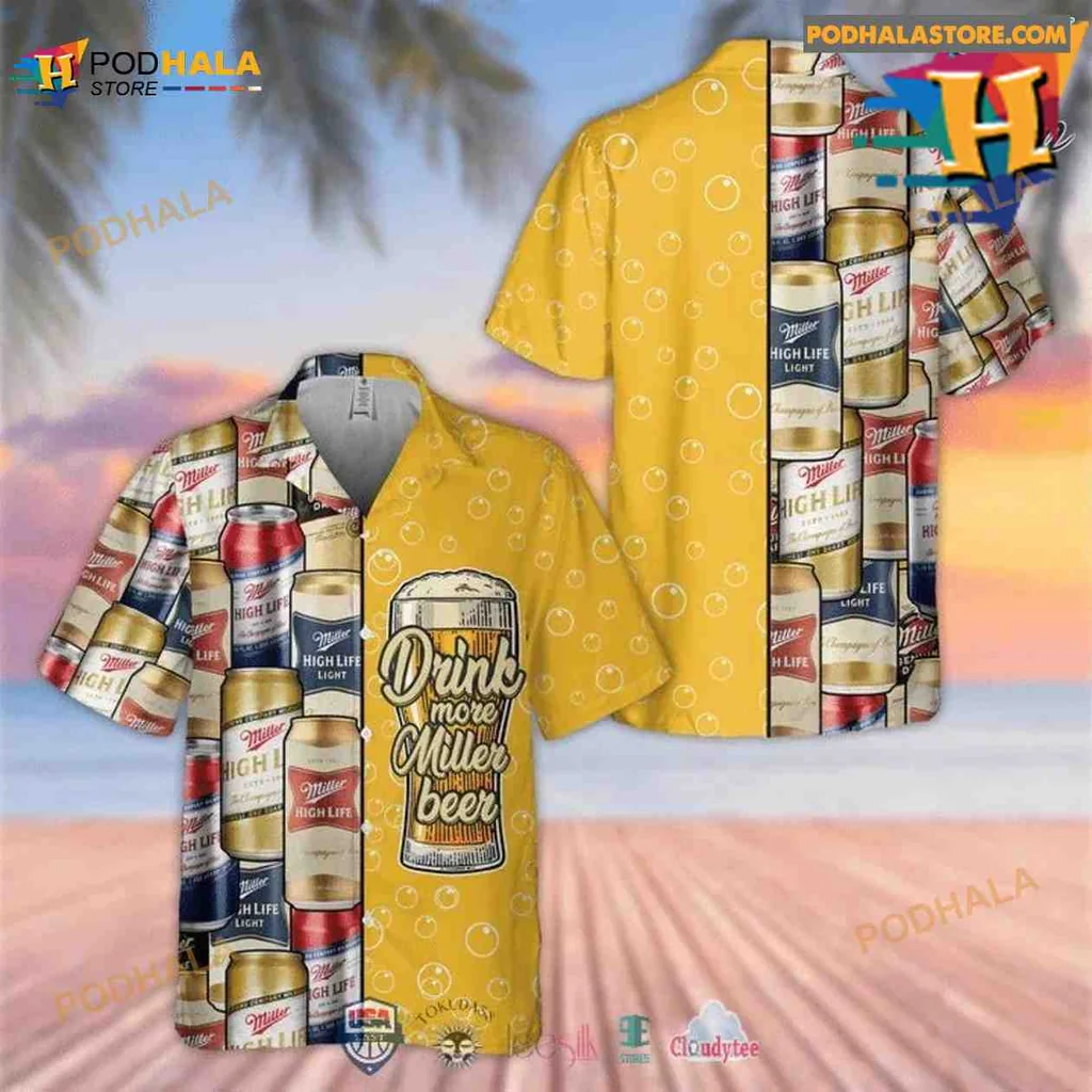Miller Beer Tropical Aloha Shirt, Drink More Miller Beer Design