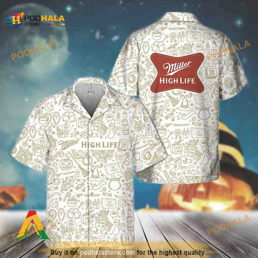 Miller High Life Aloha Shirt, Playful Doodle Art Hawaiian Shirt