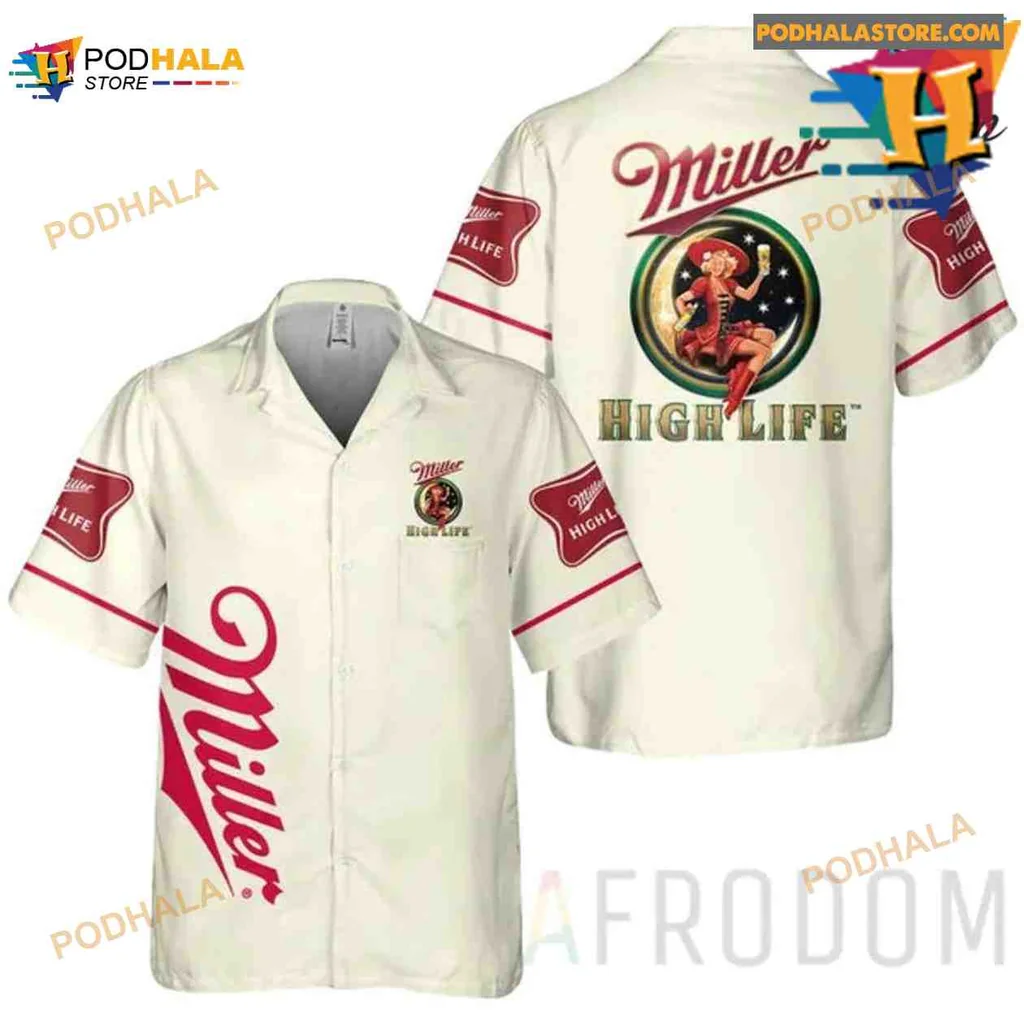 Miller High Life Beer Hawaiian Shirt With Vintage Pin Up Design