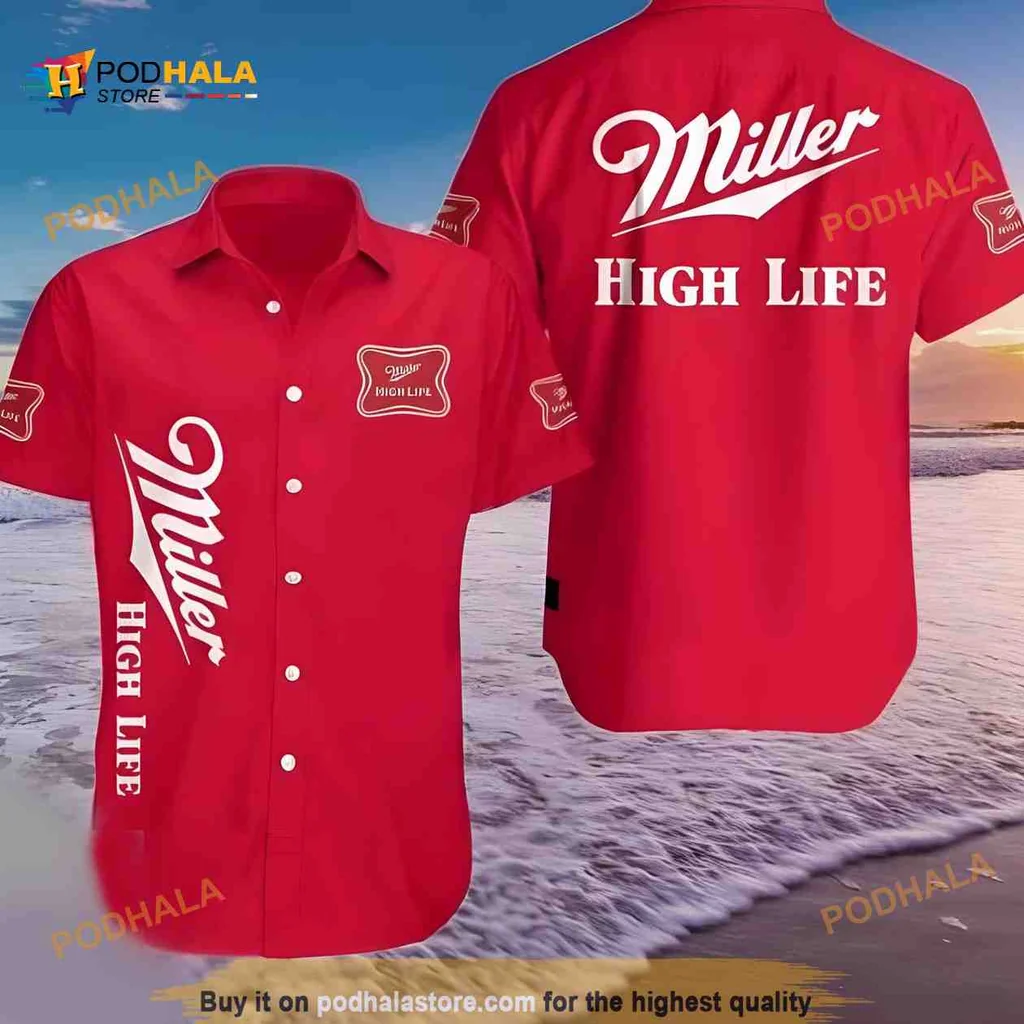 Miller High Life Hawaiian Shirt, Bright Red Design For Beach Lovers