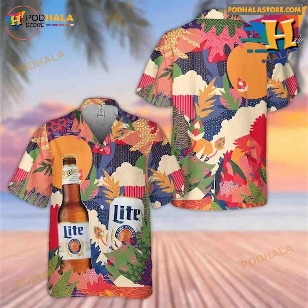 Miller Lite Tropical Hawaiian Shirt With Colorful Summer Design