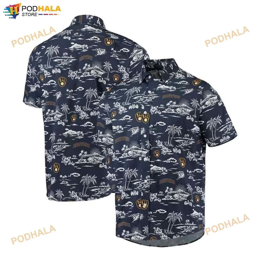Milwaukee Brewers Aloha Hawaiian Shirt With Tropical Palm Tree Design
