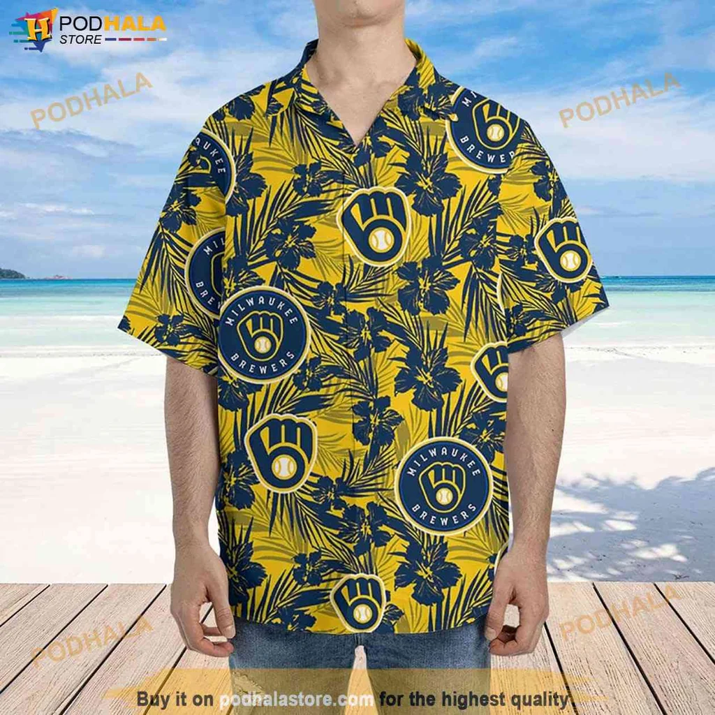 Milwaukee Brewers Aloha Shirt Tropical Flower Pattern, Vacation Gift For Mlb Fans