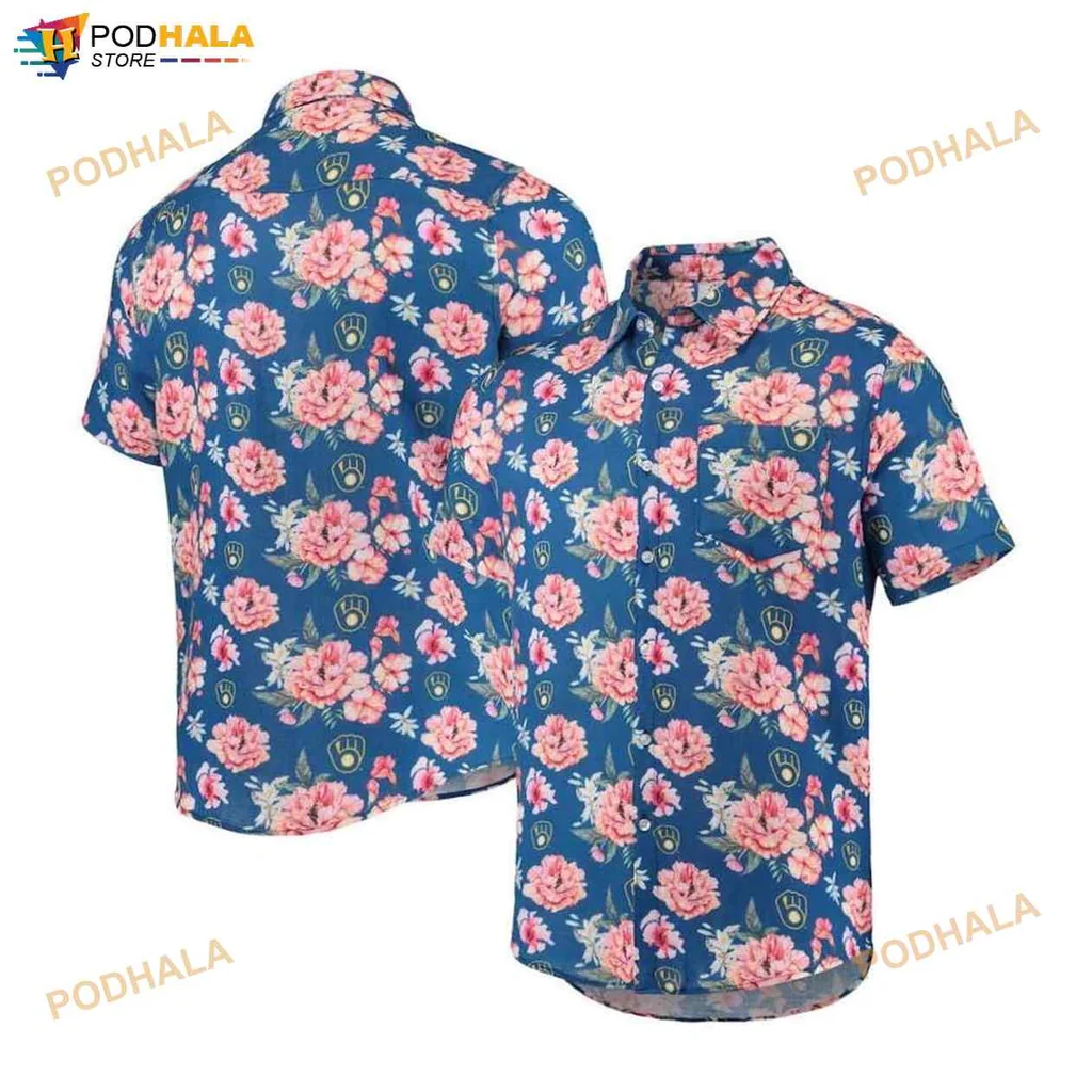 Milwaukee Brewers Floral Hawaiian Shirt With Vibrant Tropical Design