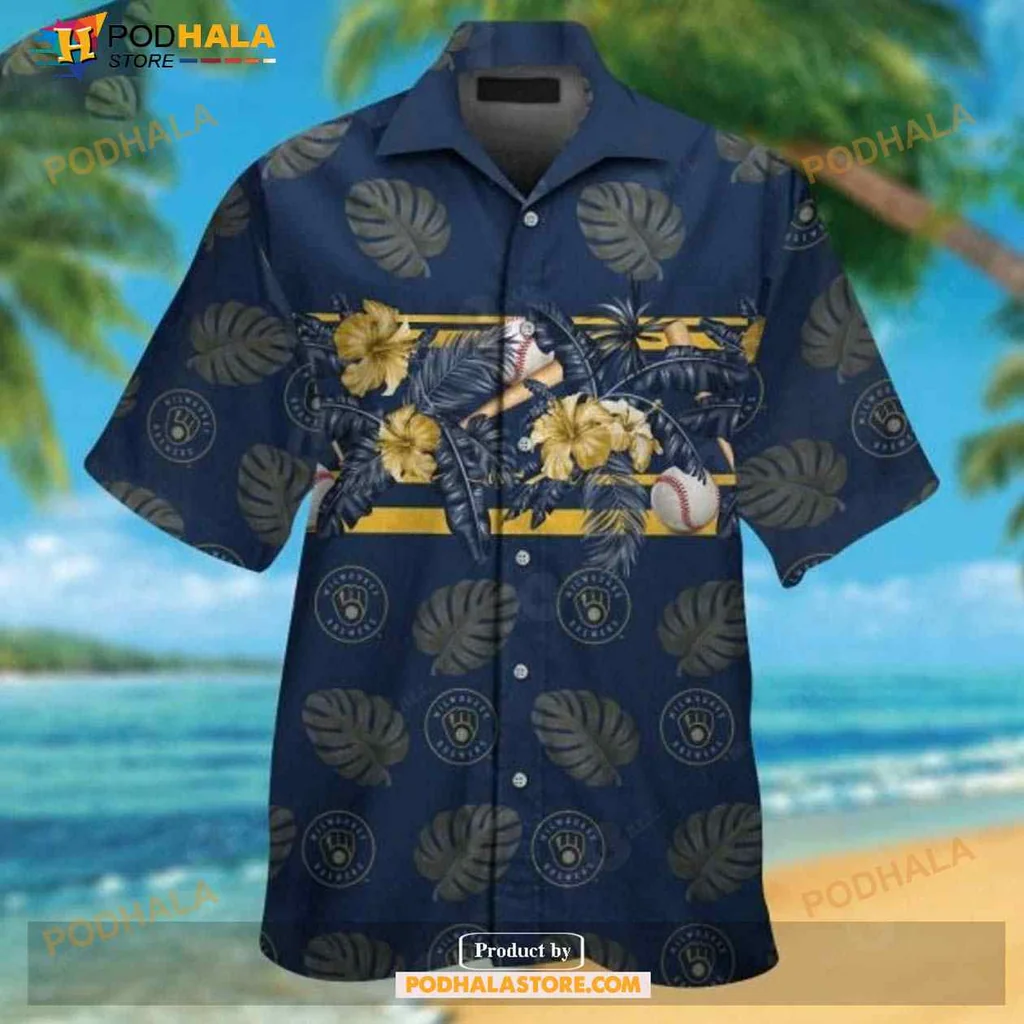 Milwaukee Brewers Tropical Hawaiian Shirt With Baseball And Floral Design