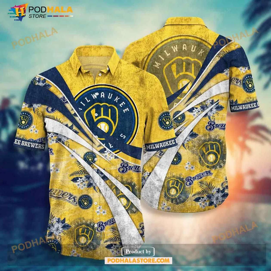 Milwaukee Brewers Vintage Hawaiian Shirt With Tropical Floral Design
