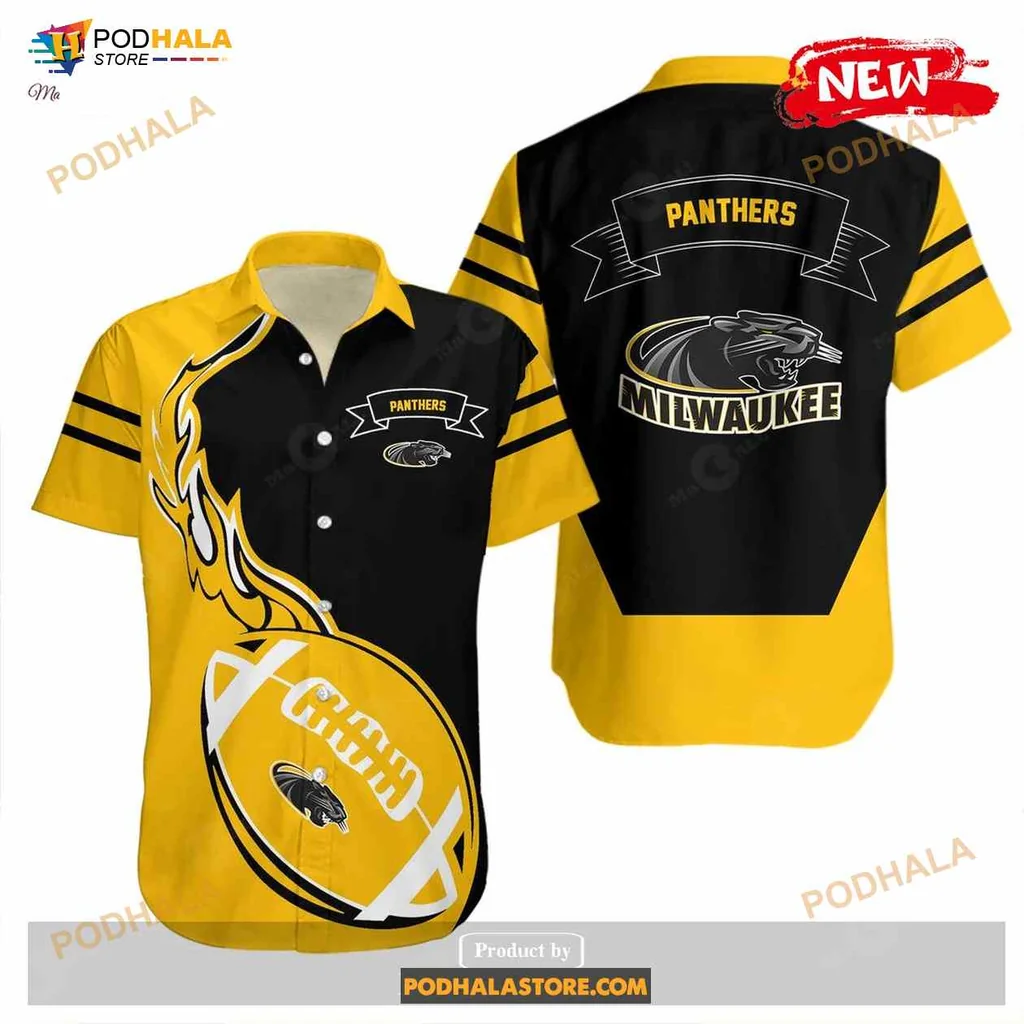 Milwaukee Panthers Hawaiian Shirt With Flame Design And Panther Graphic
