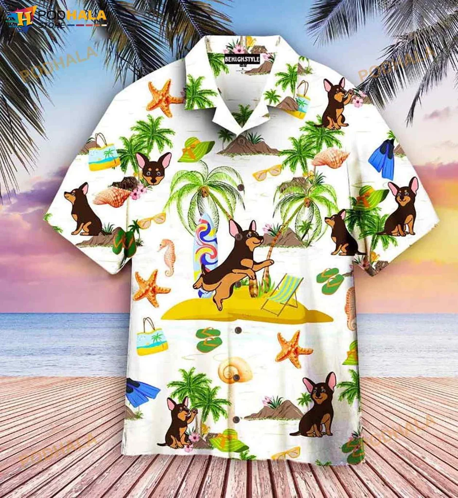 Miniature Pinscher Tropical Hawaiian Shirt With Fun Beach Design