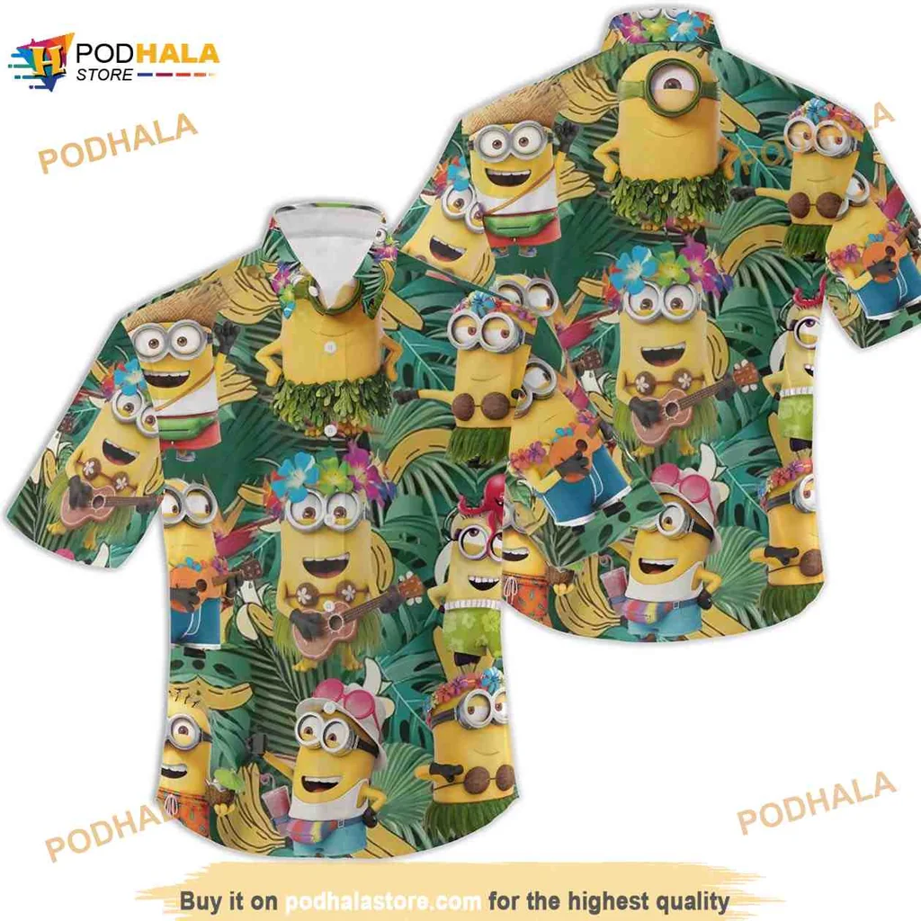 Minion Tropical Aloha Shirt With Playful Characters And Hawaiian Accessories