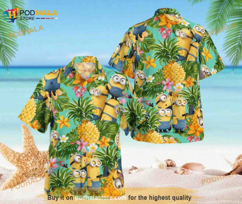 Minion Tropical Aloha Shirt With Vibrant Pineapple And Floral Design