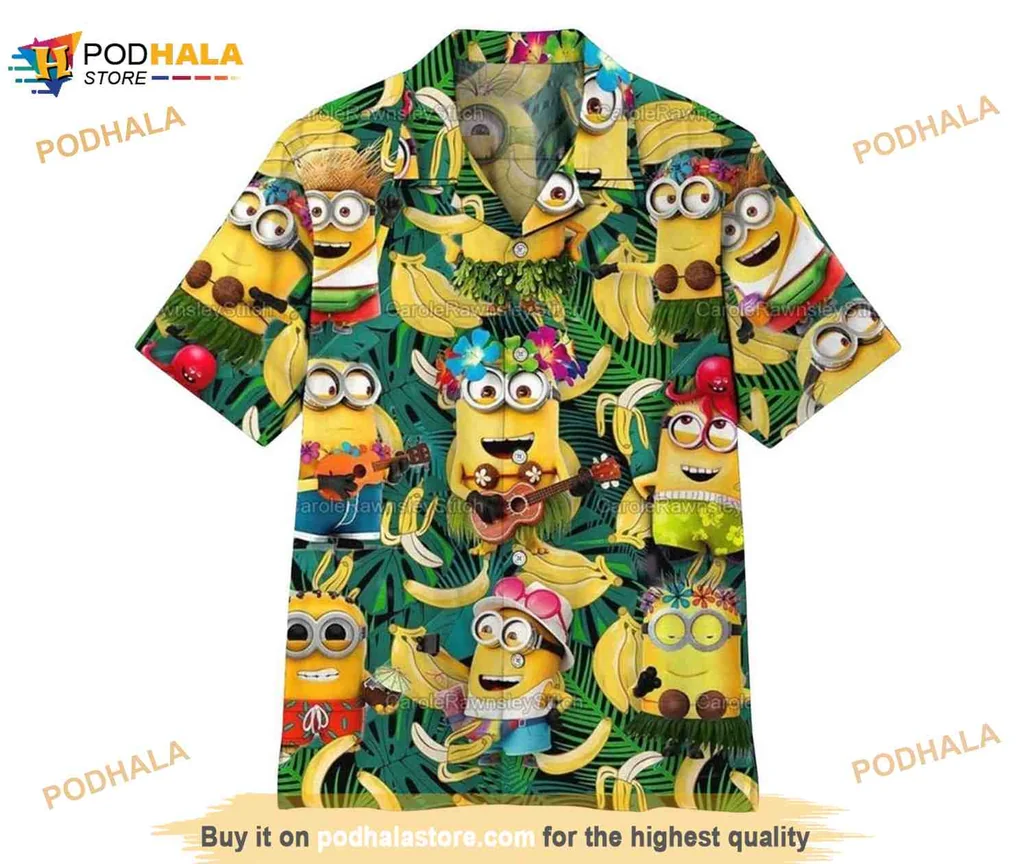 Minion Tropical Vacation Hawaiian Shirt Featuring Fun Characters And Bananas