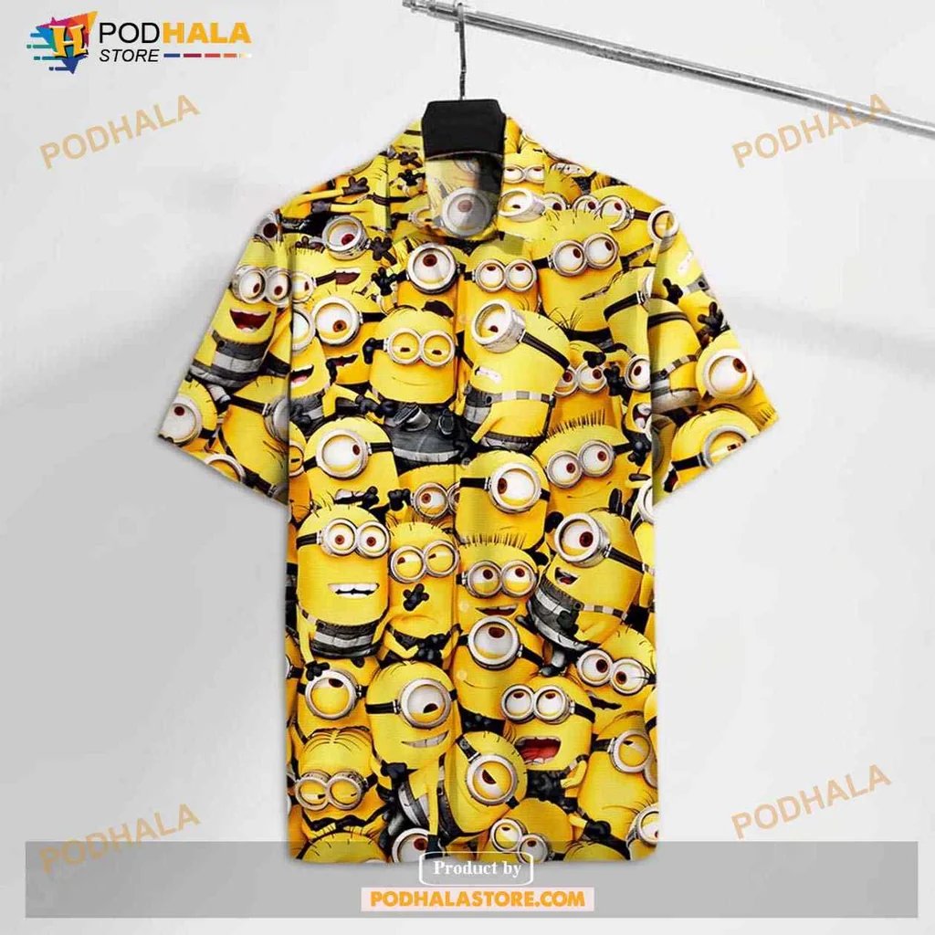 Minions Aloha Shirt Featuring Playful Characters And Vibrant Yellow Design