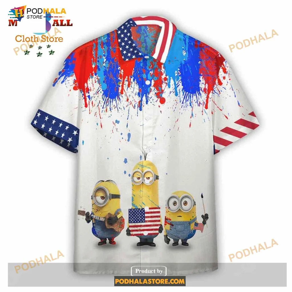 Minions American Flag Hawaiian Shirt With Vibrant Patriotic Design