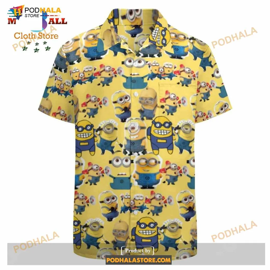 Minions Characters Pattern Hawaiian Shirt In Vibrant Yellow