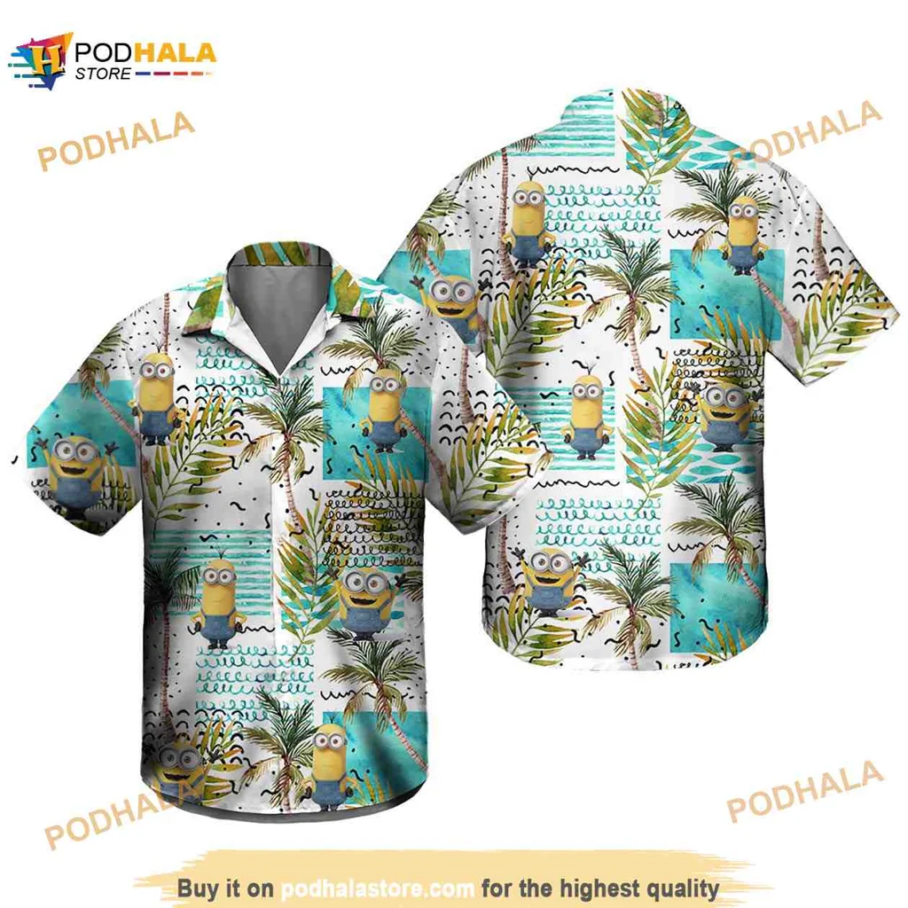 Minions Coconut Trees Hawaiian Shirt, Funny 3d Animation Design
