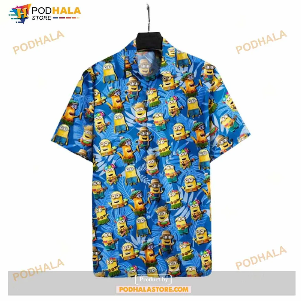 Minions Hula Dancer Hawaiian Shirt, Tropical Blue Fun Design