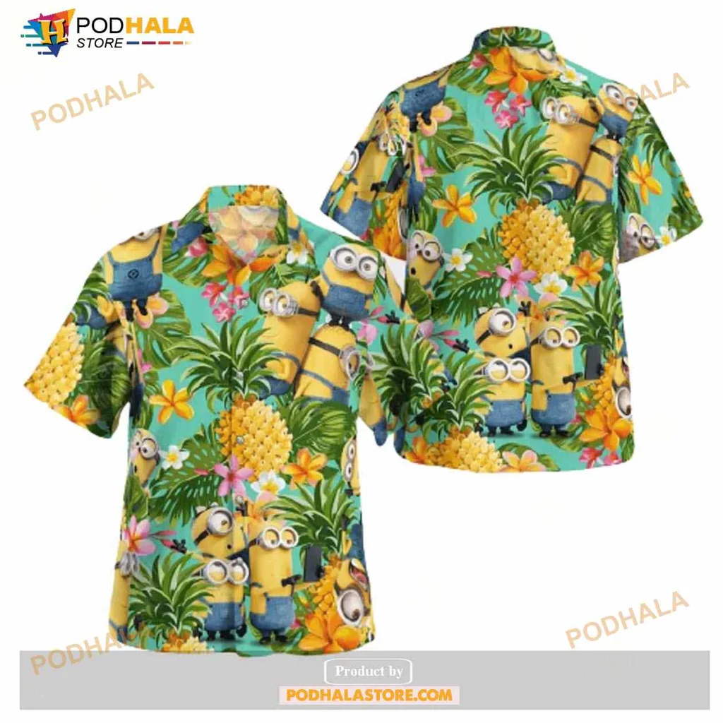 Minions Tropical Aloha Shirt With Pineapples And Colorful Flowers