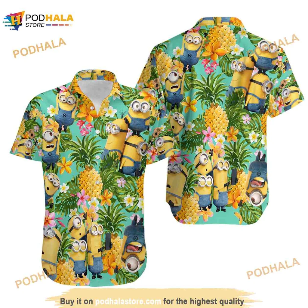 Minions Tropical Aloha Shirt With Vibrant Pineapples And Colorful Flowers