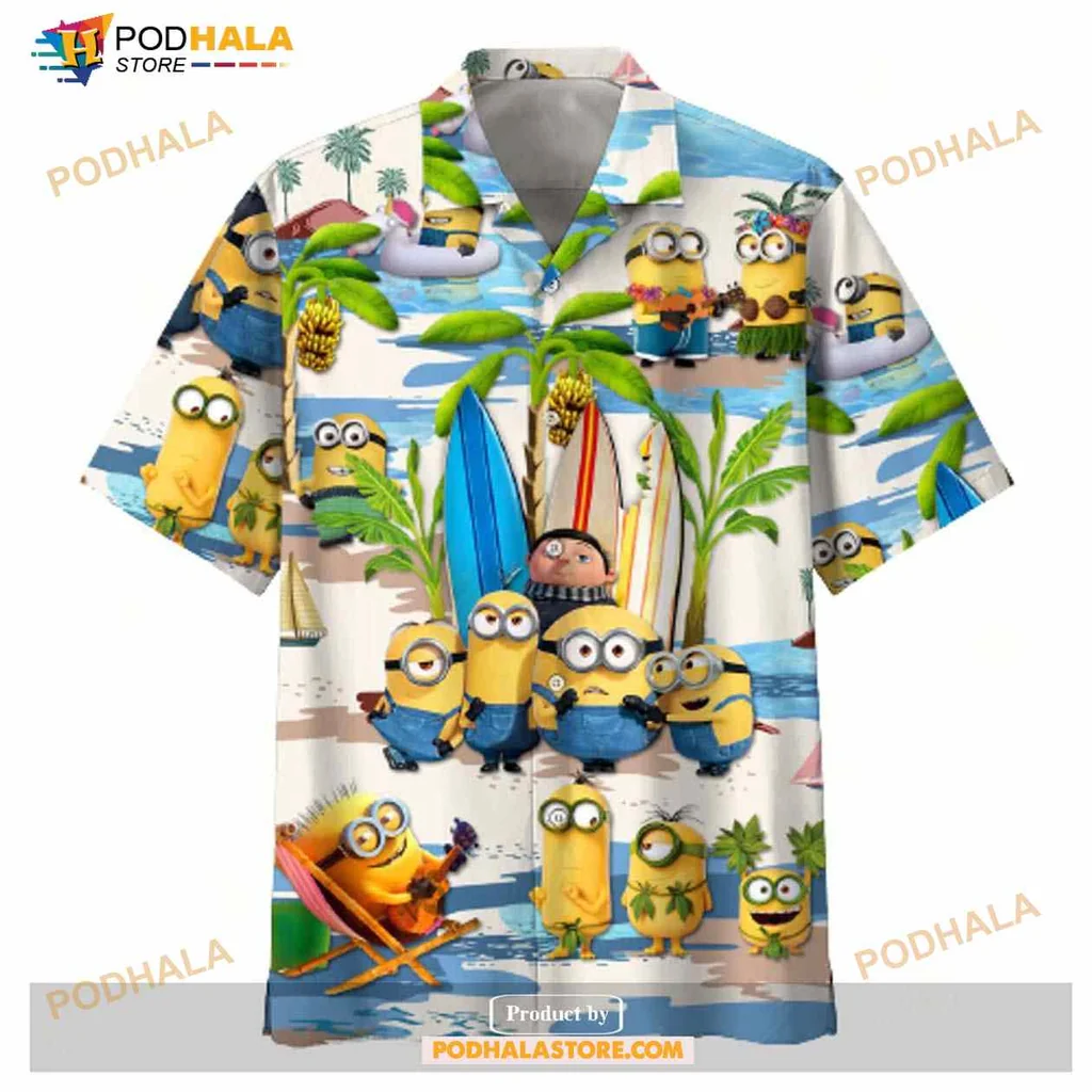 Minions Tropical Hawaiian Shirt Featuring Fun Beach Activities