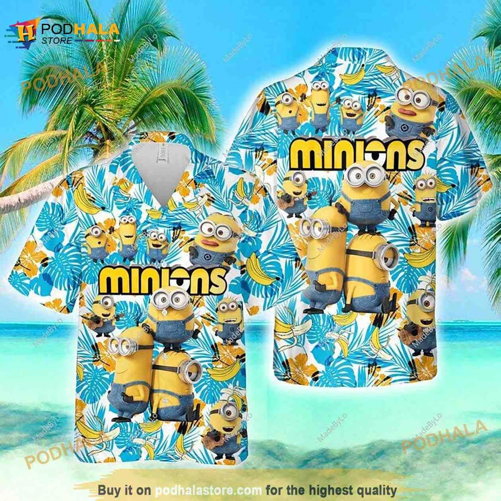 Minions Tropical Hawaiian Shirt With Colorful Design And Fun Poses