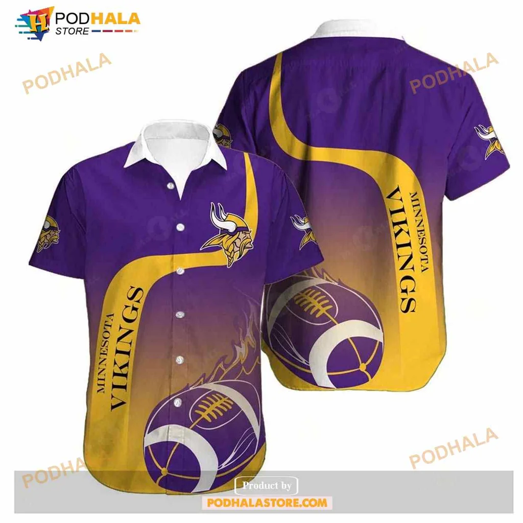 Minnesota Vikings Aloha Shirt With Bold Logo And Football Graphic